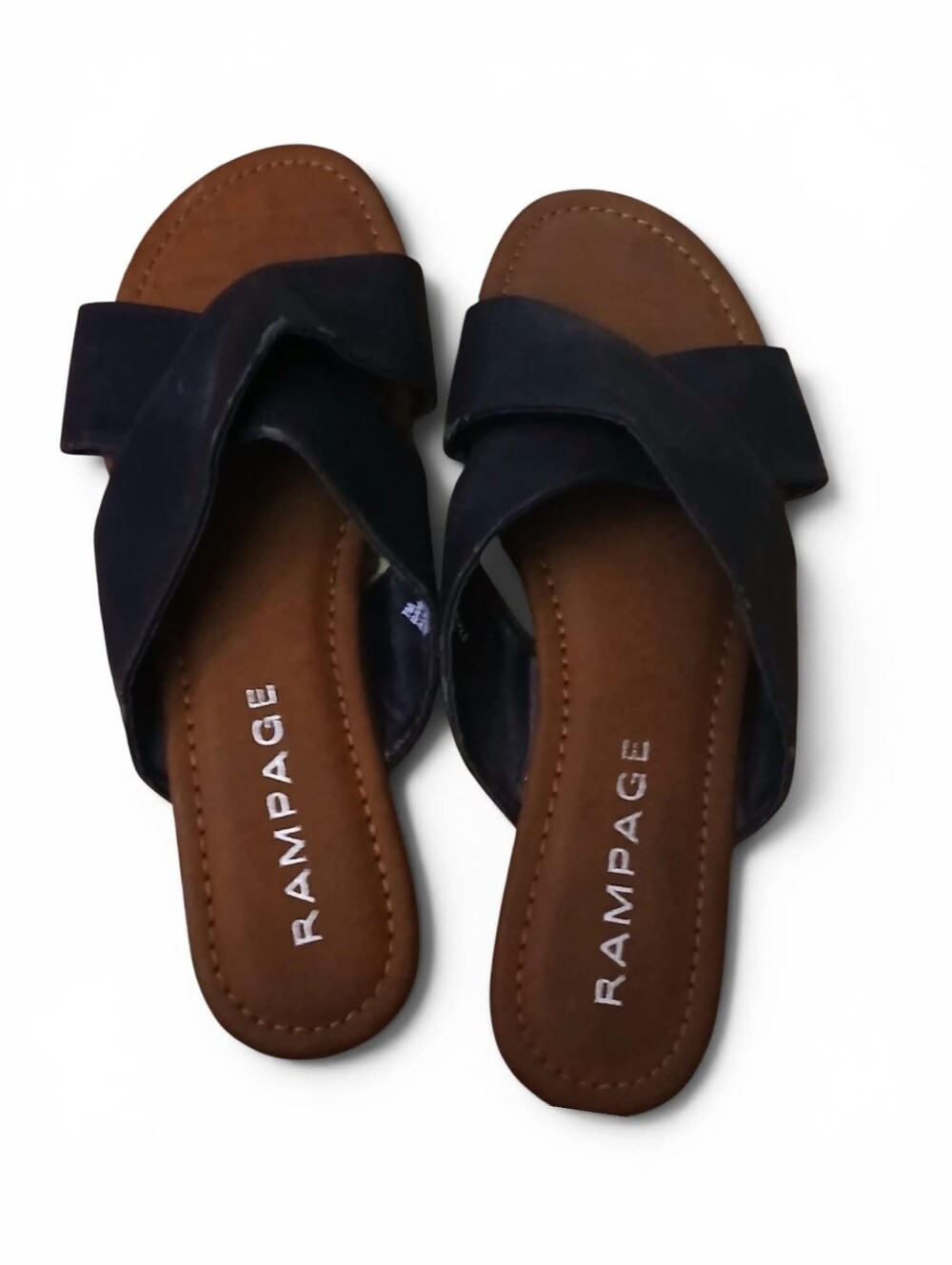 Rampage Black Crossband Slide Sandals